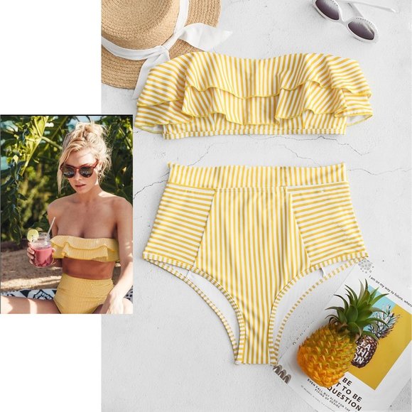 TUTORUTOR Double Flounce Bandeau High Waist Bikini NEW!! - Picture 3 of 13